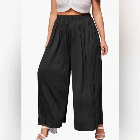 No Brand Pants - Women's One Size Pleated Elastic Waist Wide Leg Casual Long Pants